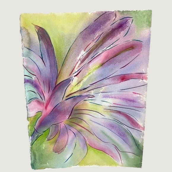 Other - Original Abstract Floral Watercolor Painting Purple Pink Green 11x15 Wall Art